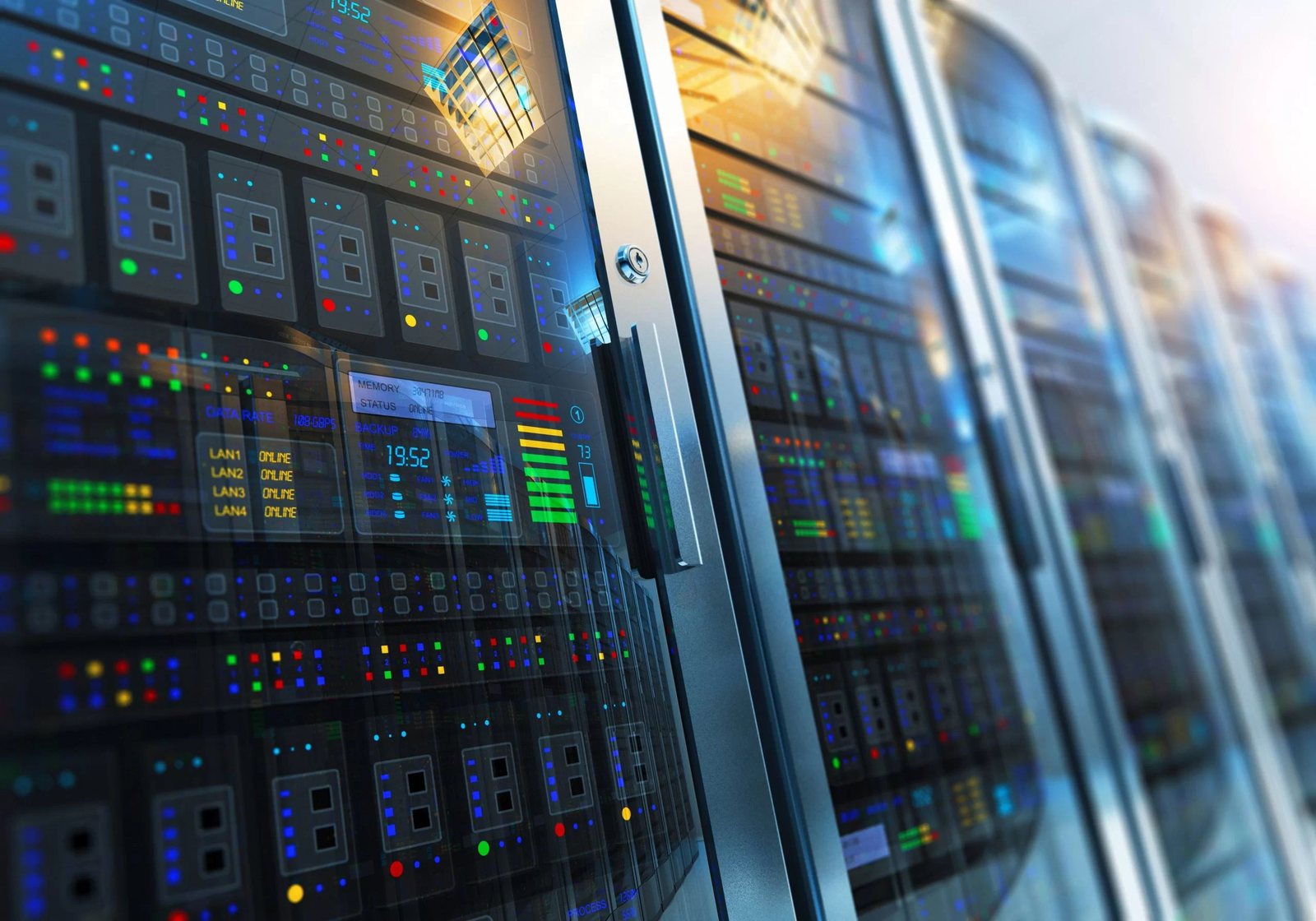 Equipment racks in a technical room