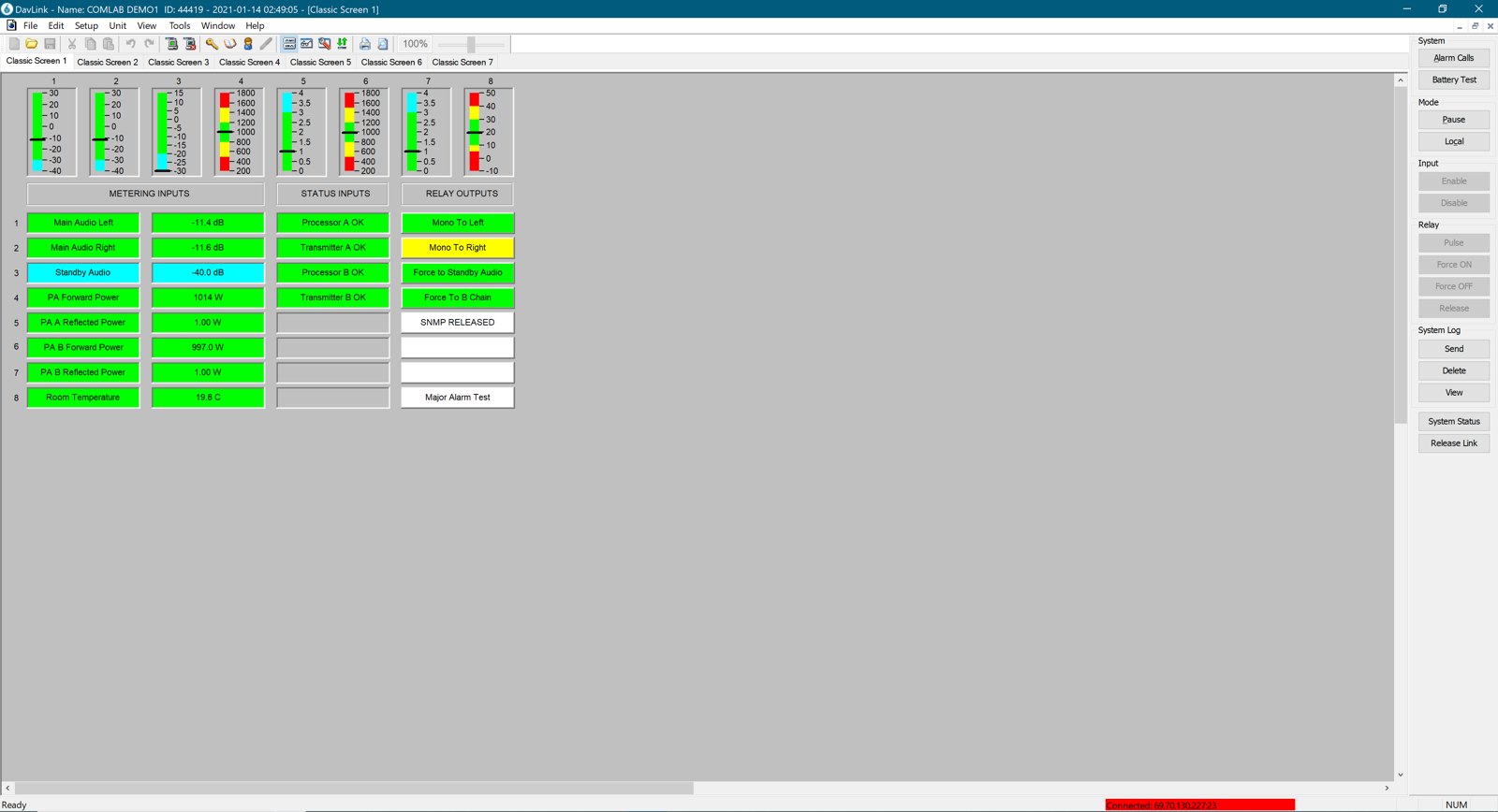 Un espace de travail DV-200 dans le logiciel Windows DavLink