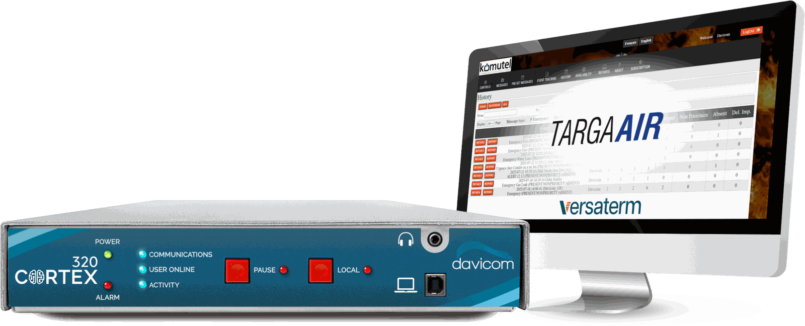 A Davicom CORTEX 320 beside a workstation running the TARGA AIR dispatch console