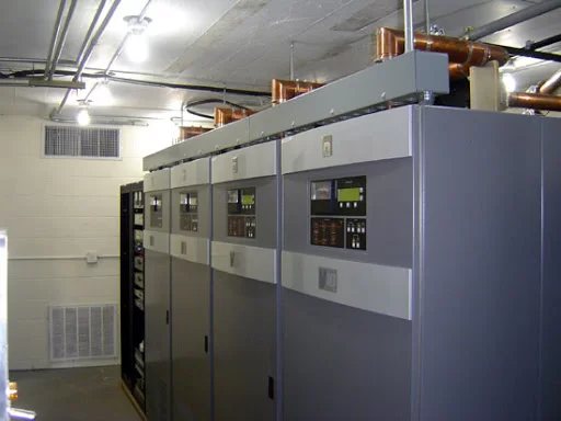Broadcast transmitter cabinets in a transmitter hall